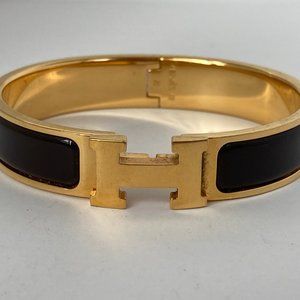 Hermes Clic Clac H Enamel Yellow Gold Plated Bangle Bracelet PM